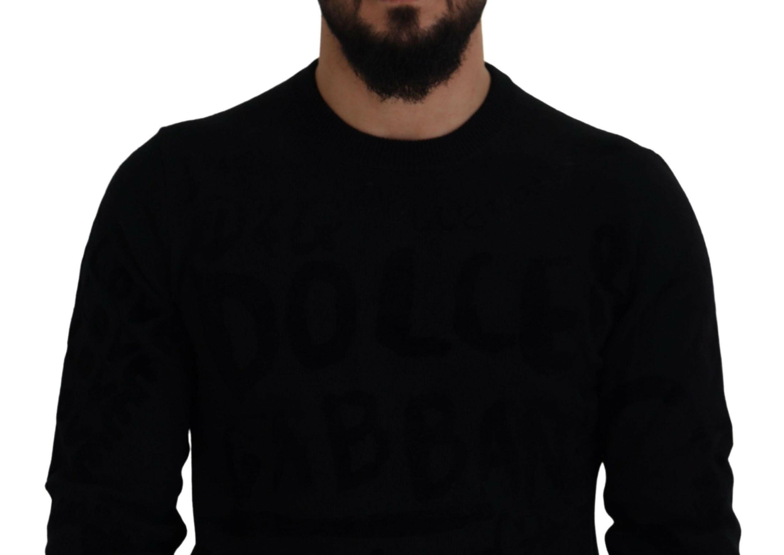 Dolce & Gabbana Black Wool Logo Pattern Crewneck Pullover Sweater -   -  Dolce & Gabbana.