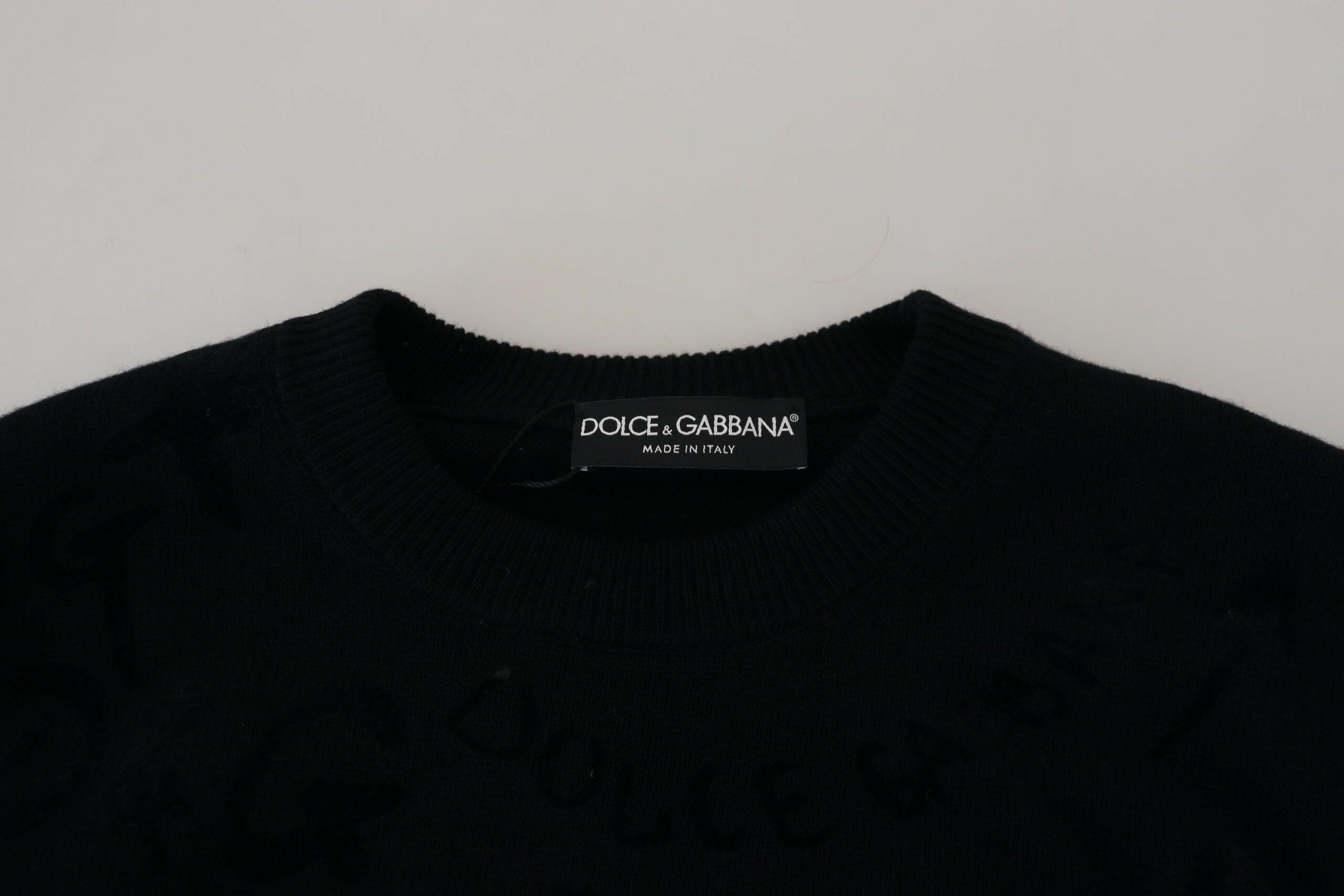 Dolce & Gabbana Black Wool Logo Pattern Crewneck Pullover Sweater -   -  Dolce & Gabbana.