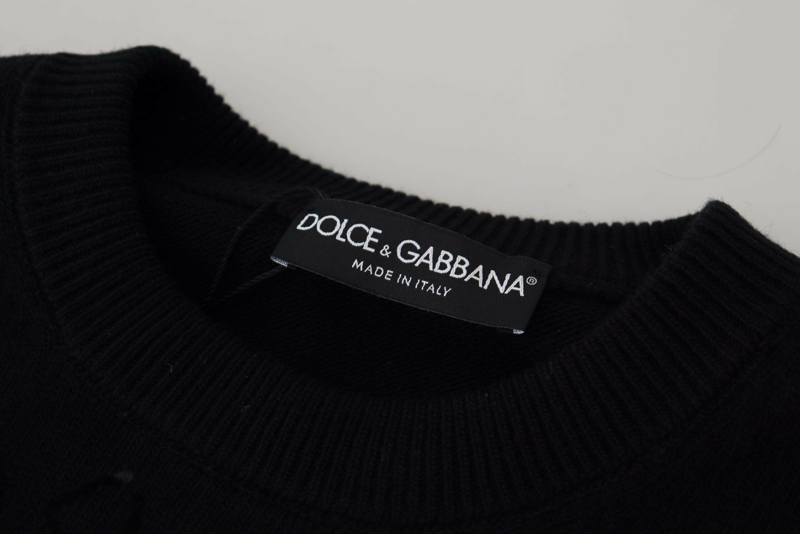 Dolce & Gabbana Black Wool Logo Pattern Crewneck Pullover Sweater -   -  Dolce & Gabbana.