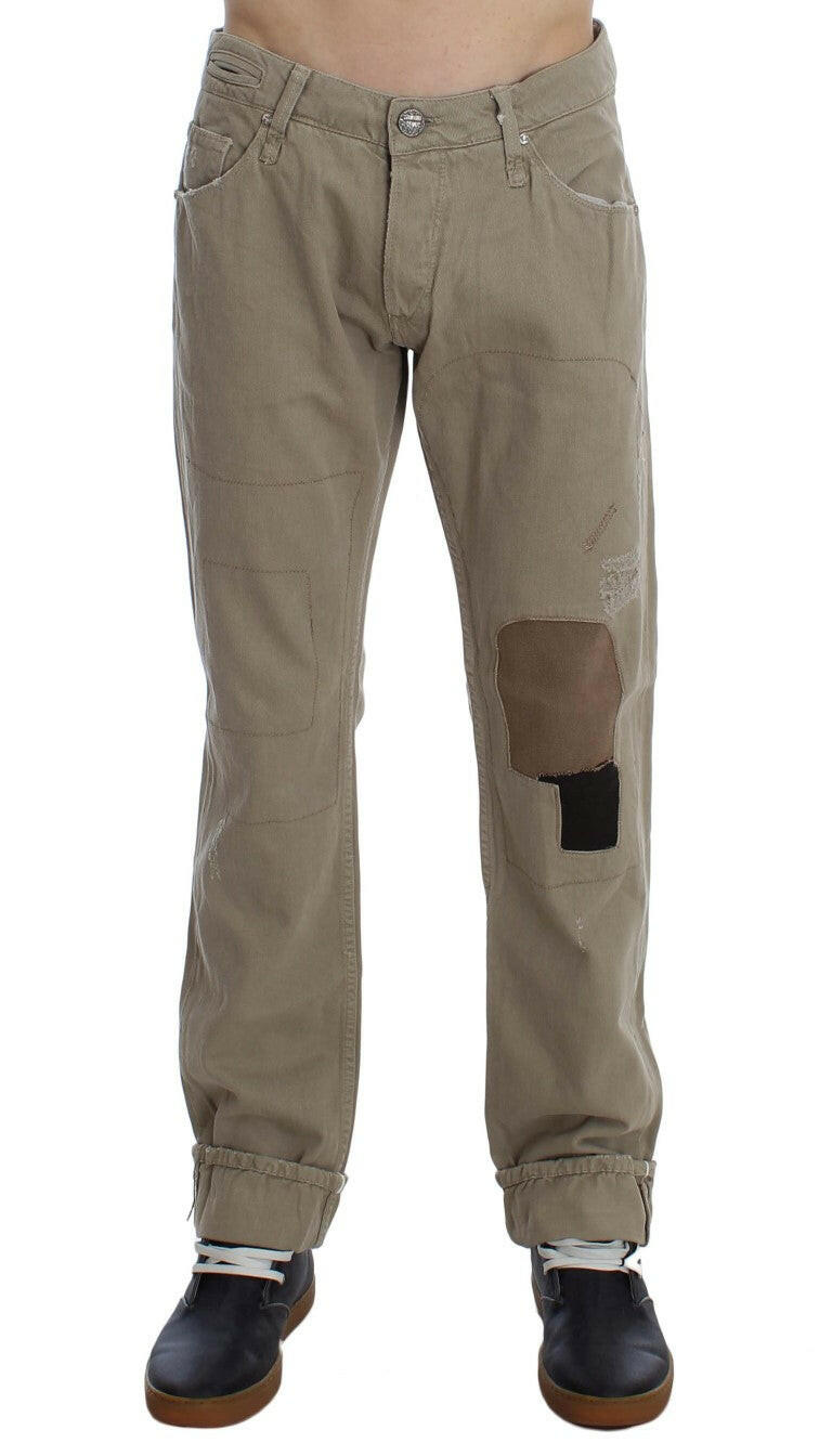 Acht Beige Cotton Patchwork Jeans -   -  Acht.
