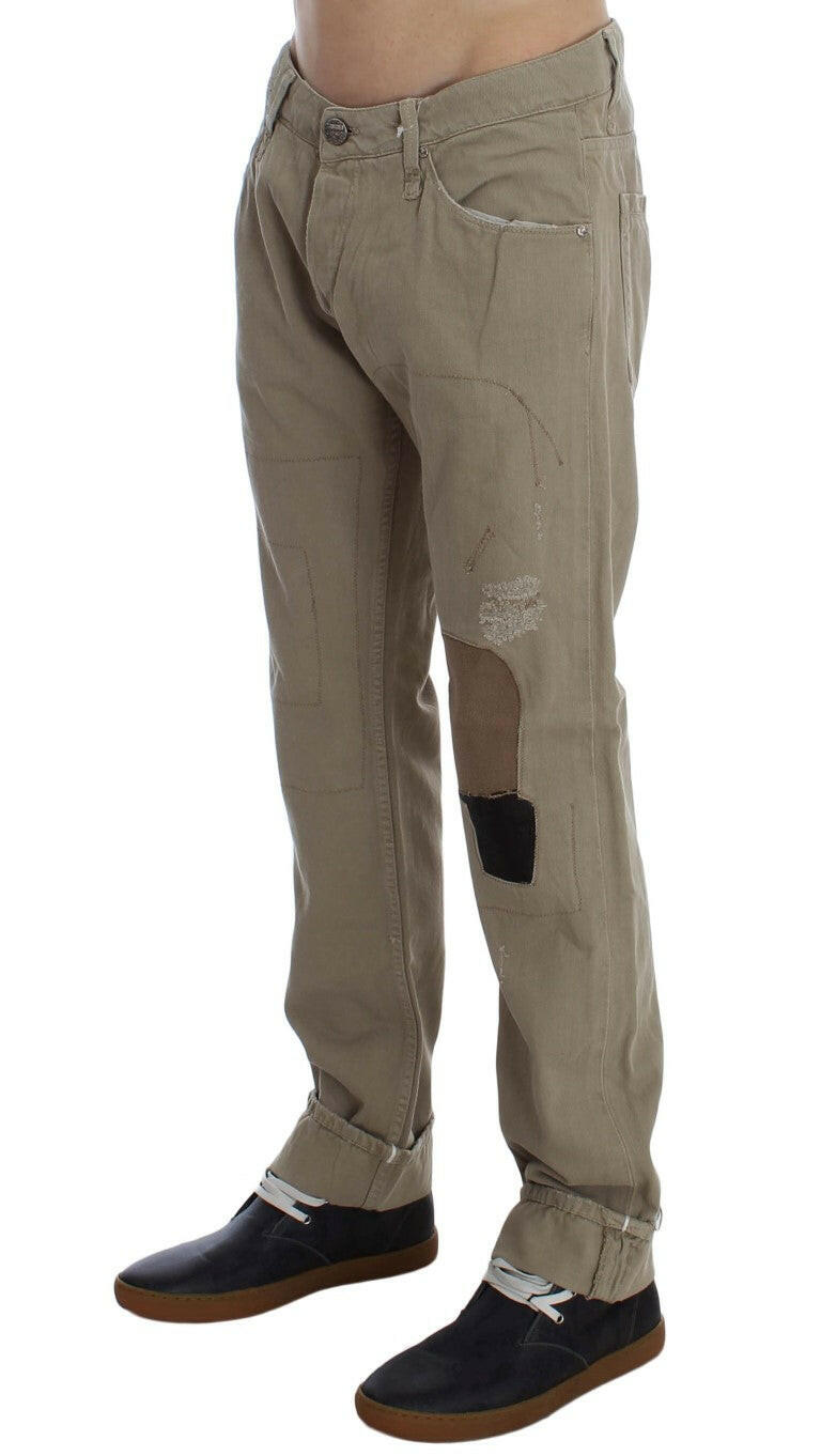 Acht Beige Cotton Patchwork Jeans -   -  Acht.