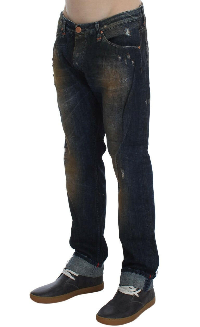 Acht Blue Wash Cotton Regular Straight Fit Jeans -   -  Acht.