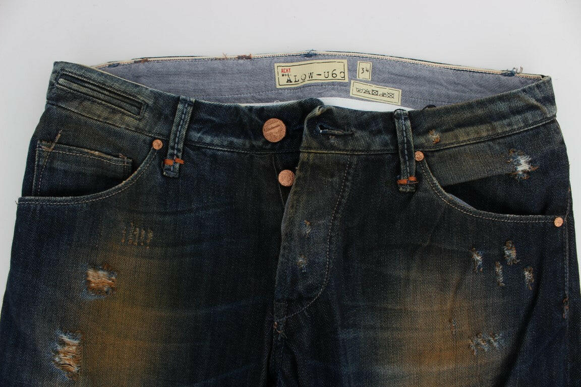 Acht Blue Wash Cotton Regular Straight Fit Jeans -   -  Acht.