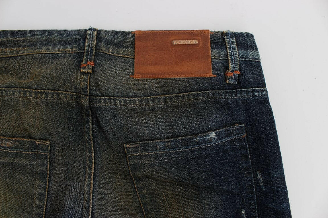 Acht Blue Wash Cotton Regular Straight Fit Jeans -   -  Acht.