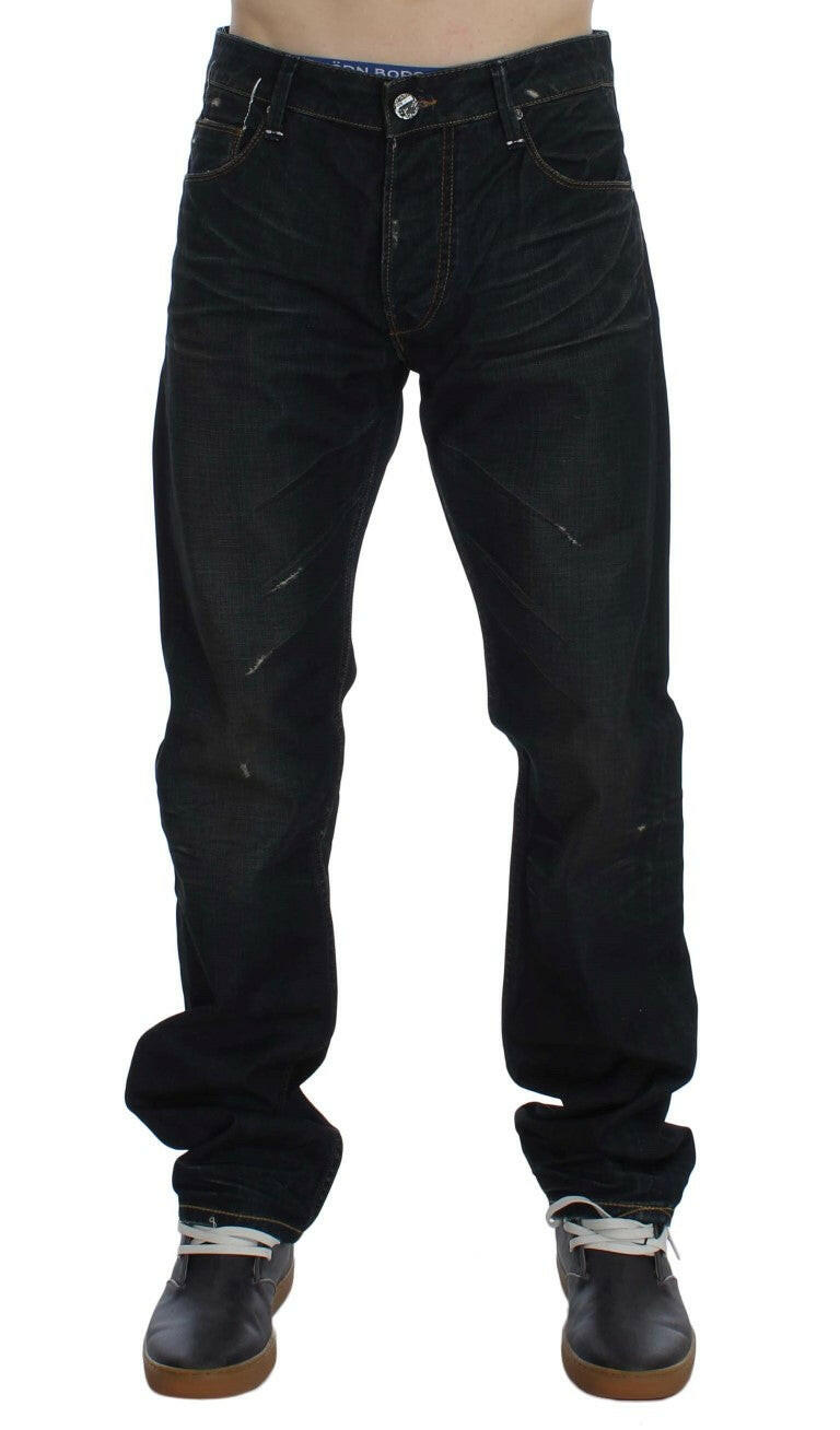 Acht Blue Wash Cotton Denim Straight Fit Jeans -   -  Acht.