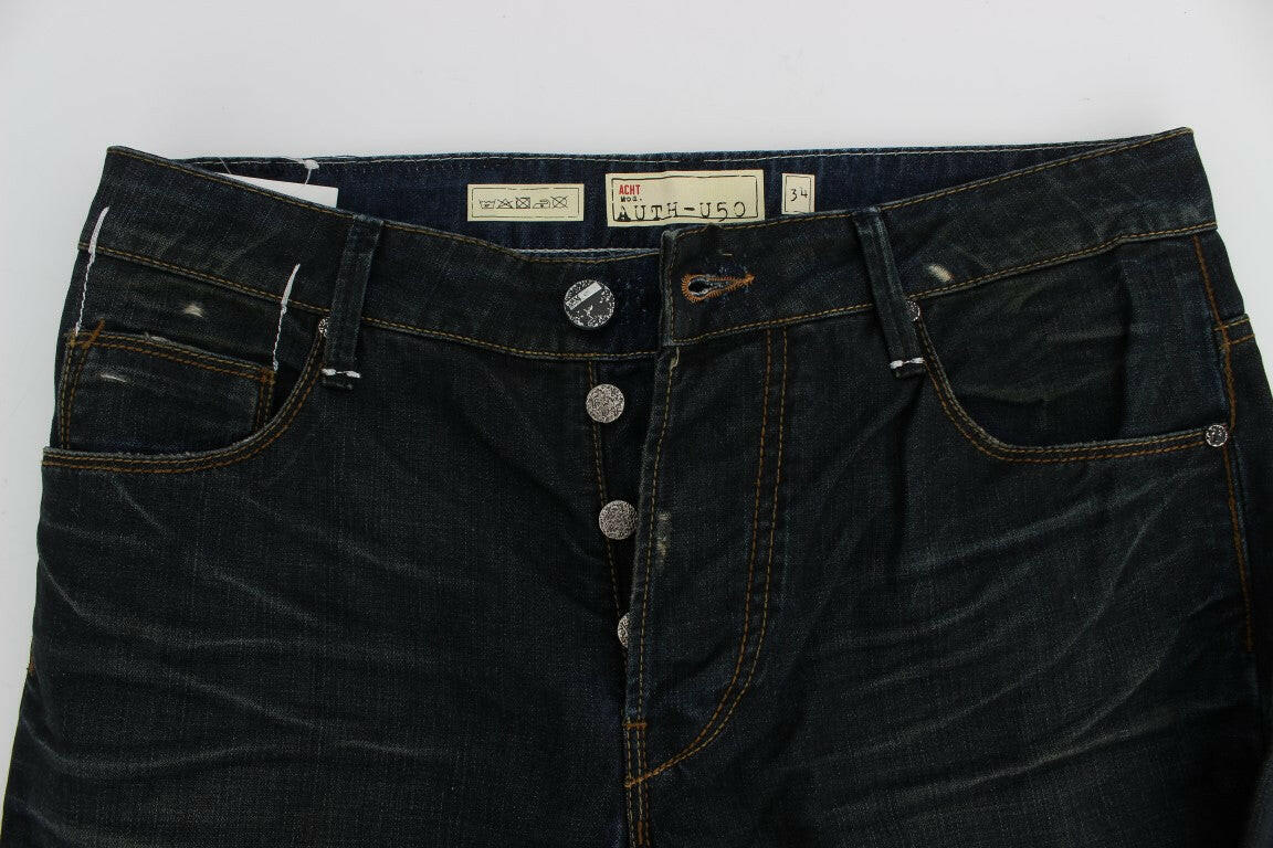 Acht Blue Wash Cotton Denim Straight Fit Jeans -   -  Acht.