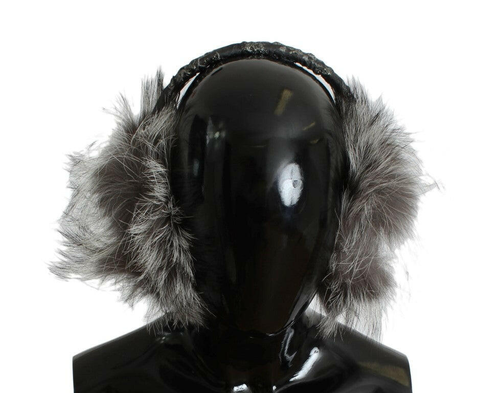Dolce & Gabbana Gray Fox Fur Crystal Ear Muffs -   -  Dolce & Gabbana.