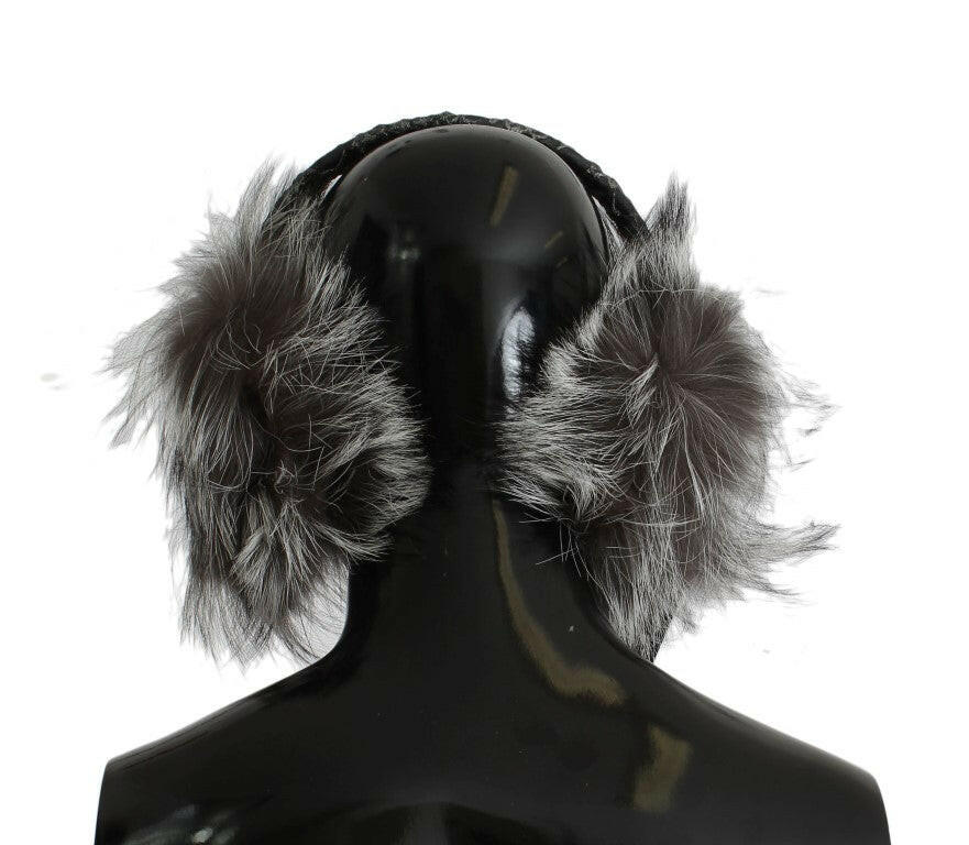 Dolce & Gabbana Gray Fox Fur Crystal Ear Muffs -   -  Dolce & Gabbana.