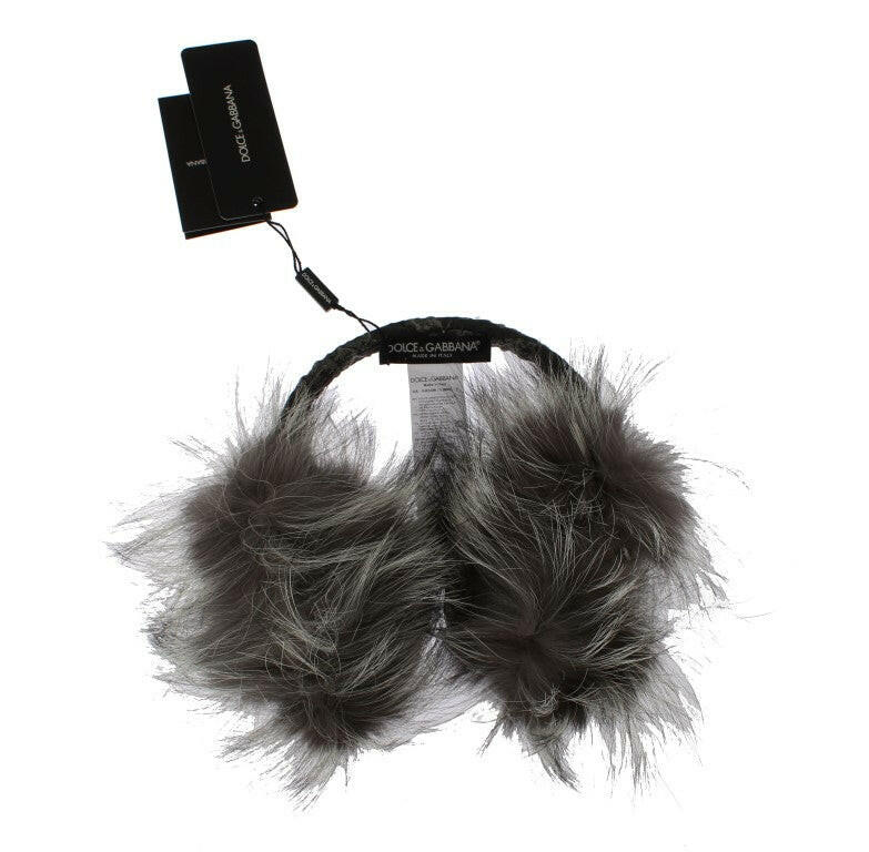 Dolce & Gabbana Gray Fox Fur Crystal Ear Muffs -   -  Dolce & Gabbana.