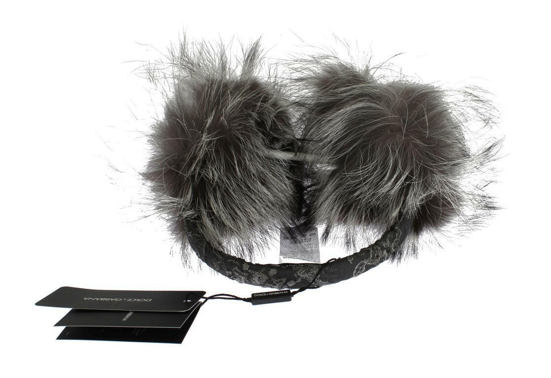 Dolce & Gabbana Gray Fox Fur Crystal Ear Muffs -   -  Dolce & Gabbana.