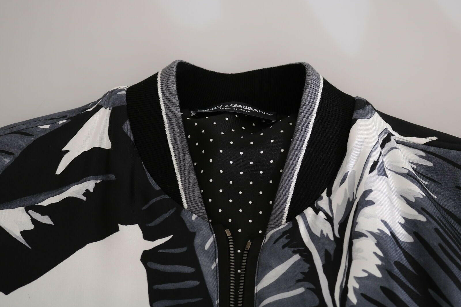 Dolce & Gabbana Black Silk Banana Leaf Print Bomber Jacket -   -  Dolce & Gabbana.