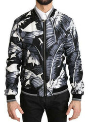 Dolce & Gabbana Black Silk Banana Leaf Print Bomber Jacket -   -  Dolce & Gabbana.