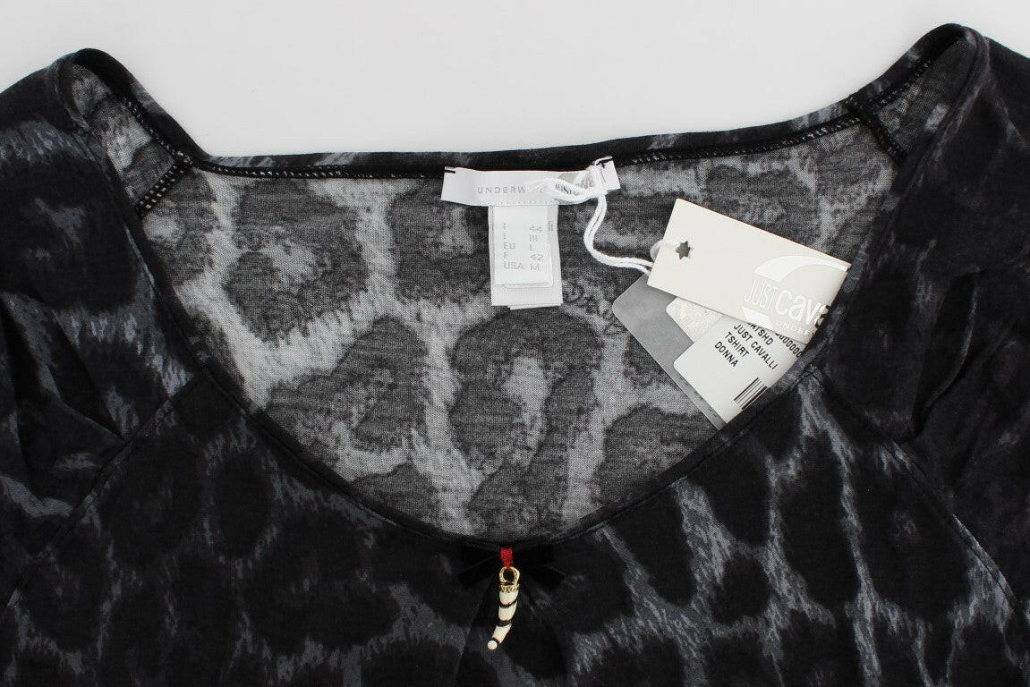 Cavalli Gray Leopard Modal T-Shirt Blouse Top -   -  Cavalli.