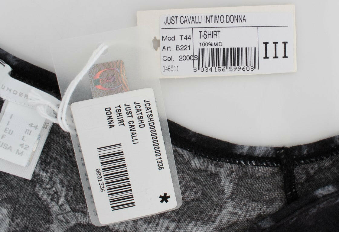 Cavalli Gray Leopard Modal T-Shirt Blouse Top -   -  Cavalli.