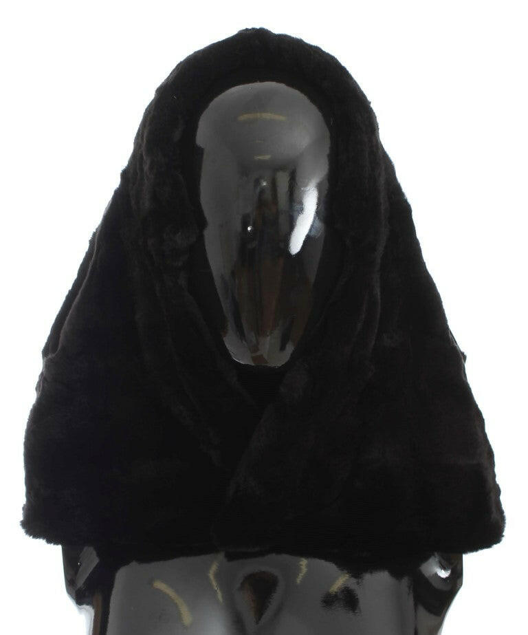 Dolce & Gabbana Black Weasel Fur Crochet Hood Scarf Hat -   -  Dolce & Gabbana.