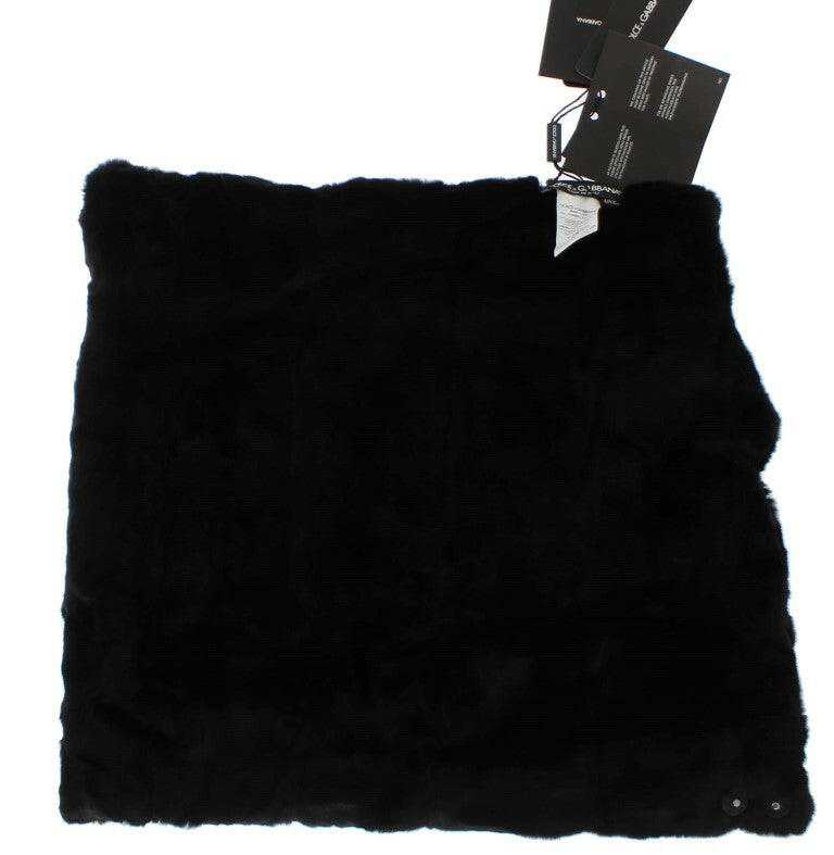 Dolce & Gabbana Black Weasel Fur Crochet Hood Scarf Hat -   -  Dolce & Gabbana.