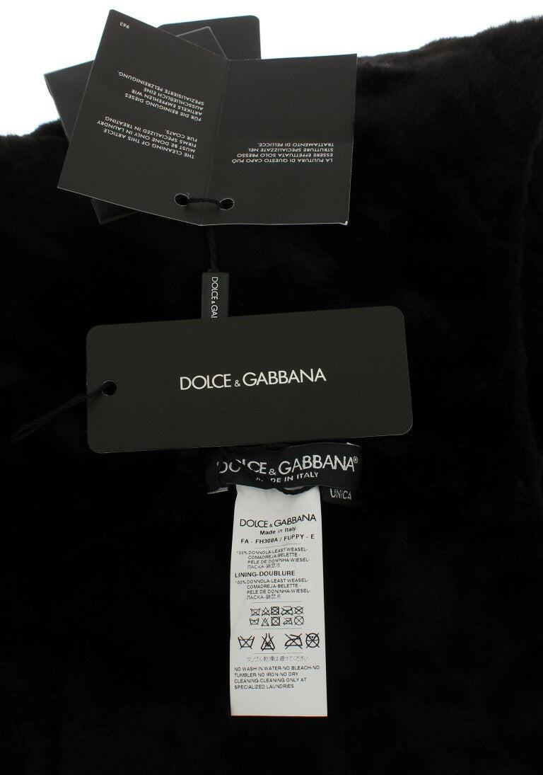 Dolce & Gabbana Black Weasel Fur Crochet Hood Scarf Hat -   -  Dolce & Gabbana.