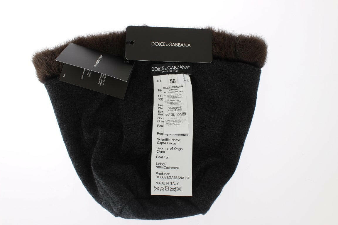 Dolce & Gabbana Brown Weasel Fur Womens Cashmere Hat Beanie -   -  Dolce & Gabbana.