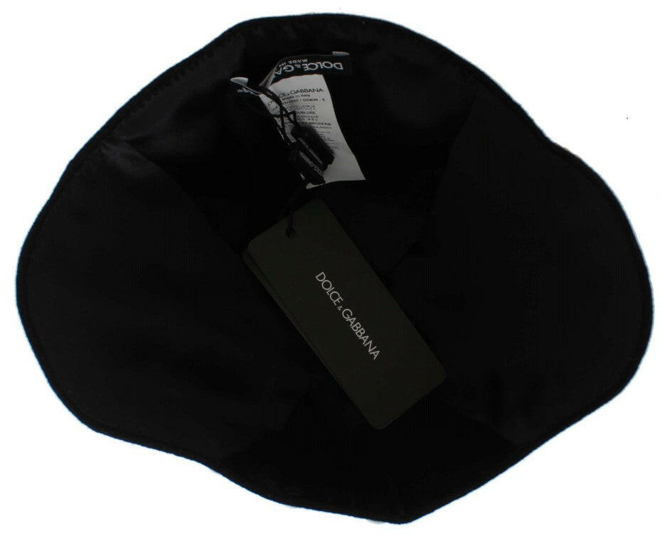 Dolce & Gabbana Black Wool White Floral Gold Leaf Hat -   -  Dolce & Gabbana.