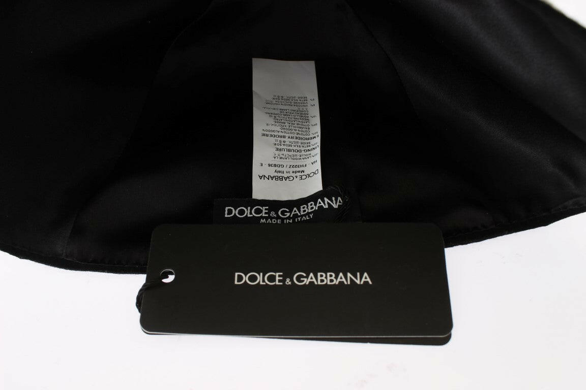 Dolce & Gabbana Black Wool White Floral Gold Leaf Hat -   -  Dolce & Gabbana.