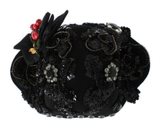 Dolce & Gabbana Black Crystal Gold Cherries Brooch Hat -   -  Dolce & Gabbana.