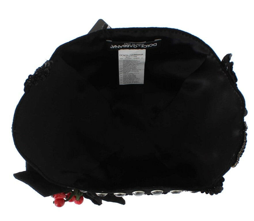 Dolce & Gabbana Black Crystal Gold Cherries Brooch Hat -   -  Dolce & Gabbana.
