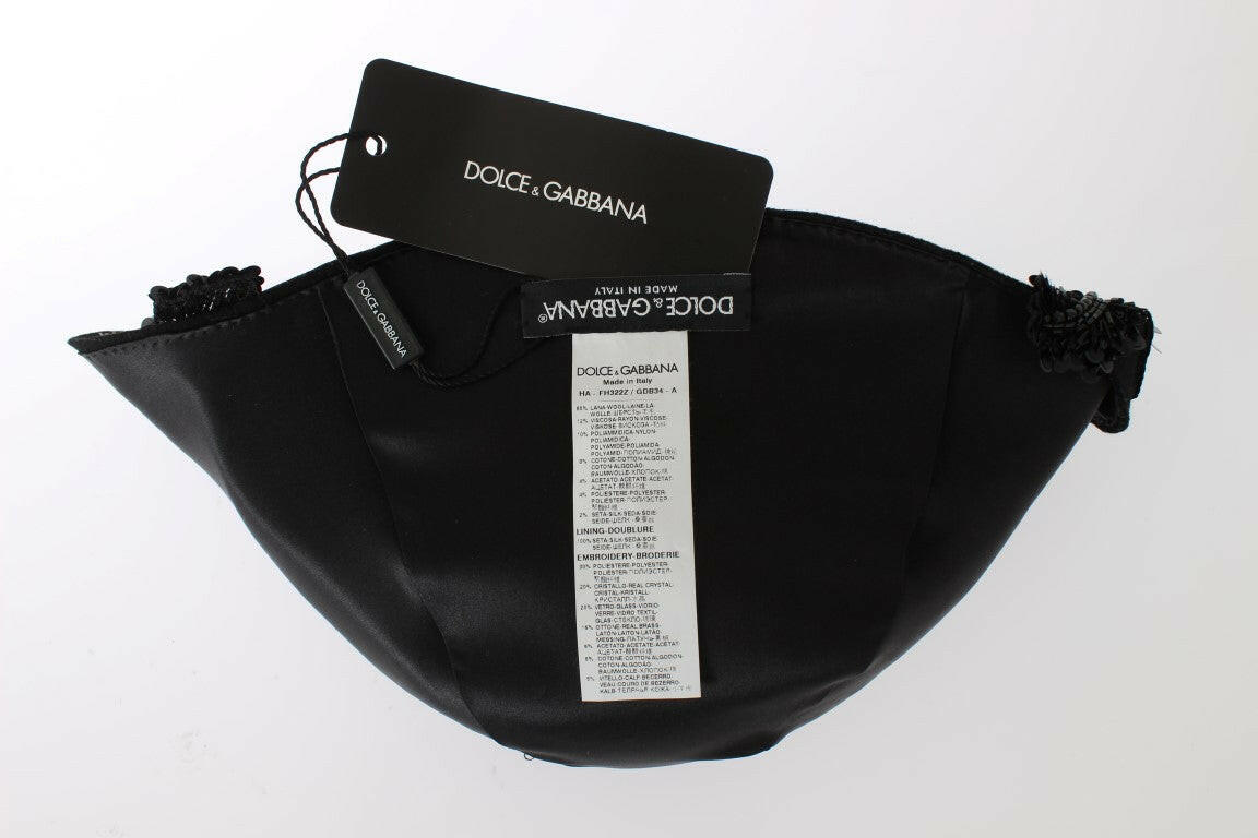 Dolce & Gabbana Black Crystal Gold Cherries Brooch Hat -   -  Dolce & Gabbana.