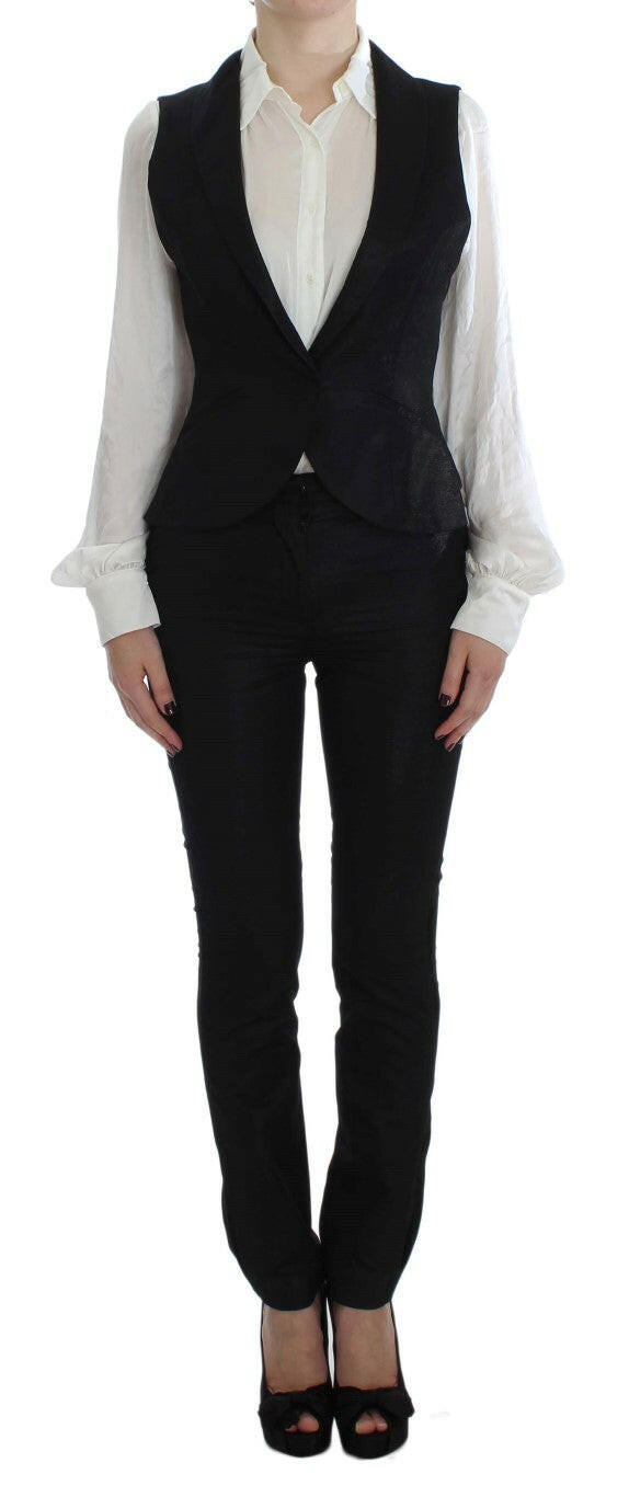 Exte Black One Button Three Piece Suit -   -  Exte.