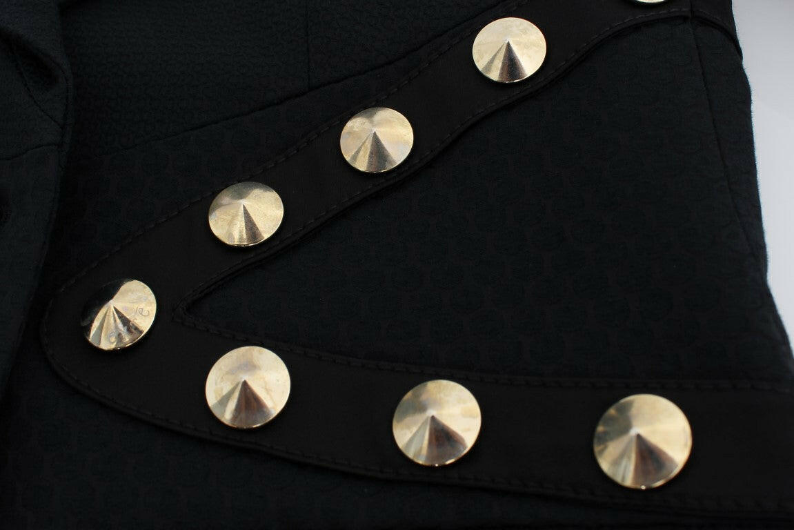 Exte Black Cotton Stretch Gold Studded Blazer Jacket -   -  Exte.