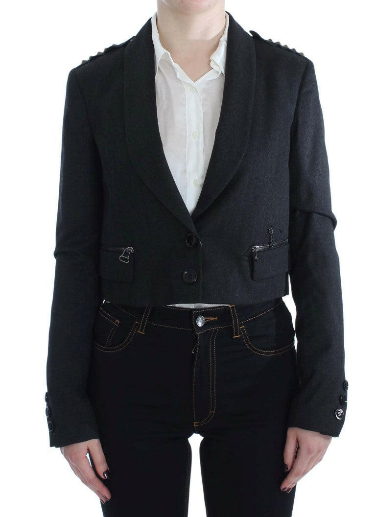 Exte Gray Stretch Gold Studded Short Jacket -   -  Exte.