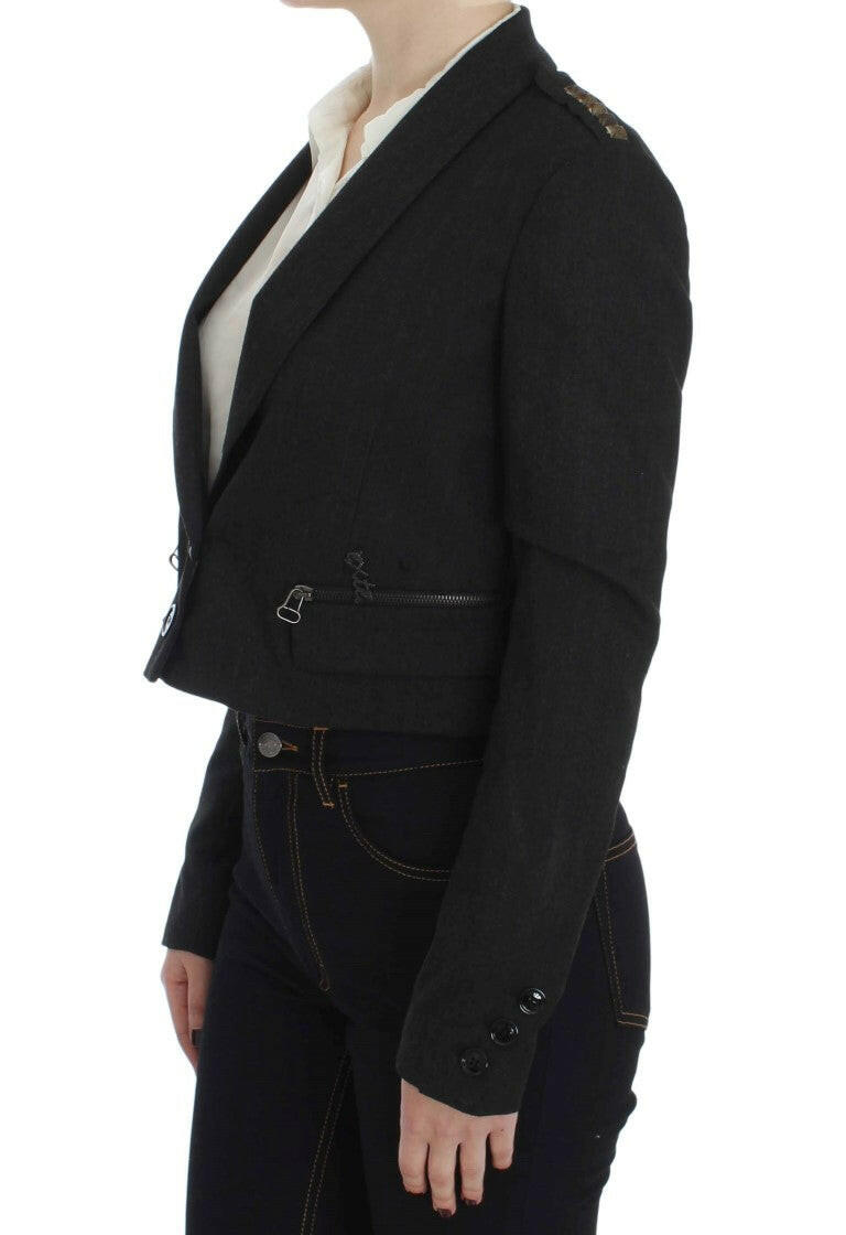 Exte Gray Stretch Gold Studded Short Jacket -   -  Exte.