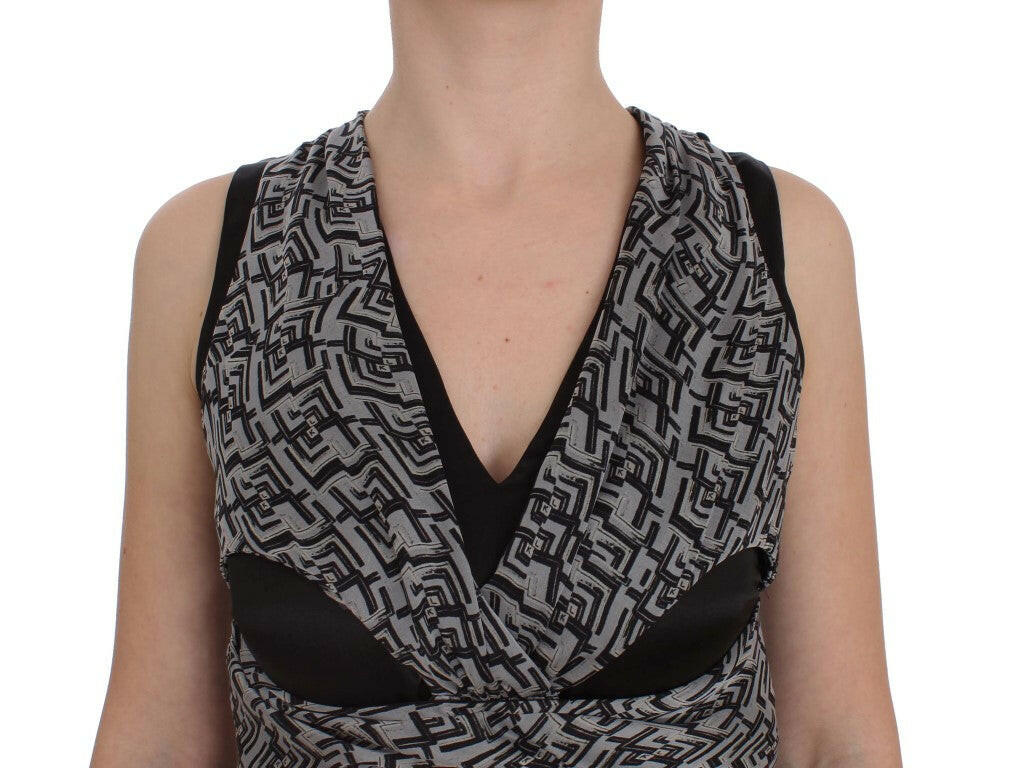 Karl Lagerfeld Gray Black Silk Blouse Top -   -  Karl Lagerfeld.