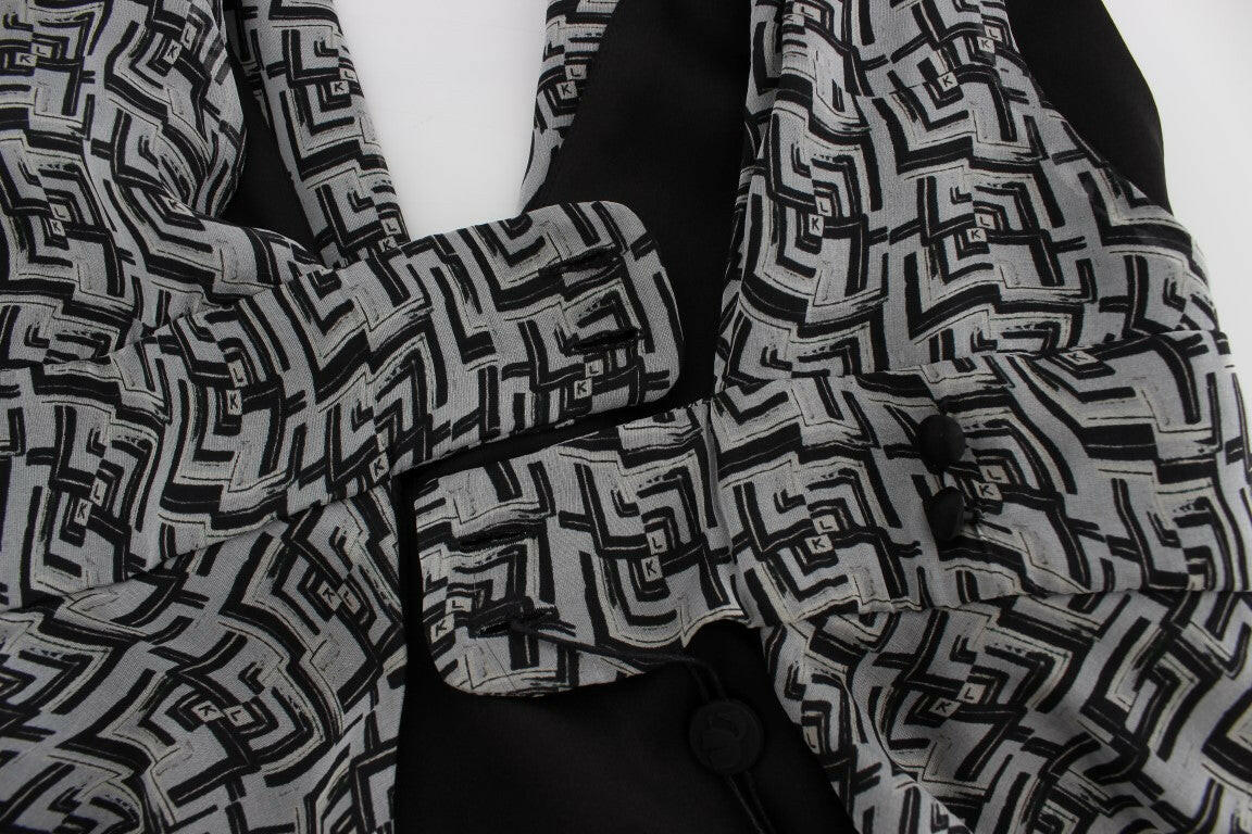 Karl Lagerfeld Gray Black Silk Blouse Top -   -  Karl Lagerfeld.