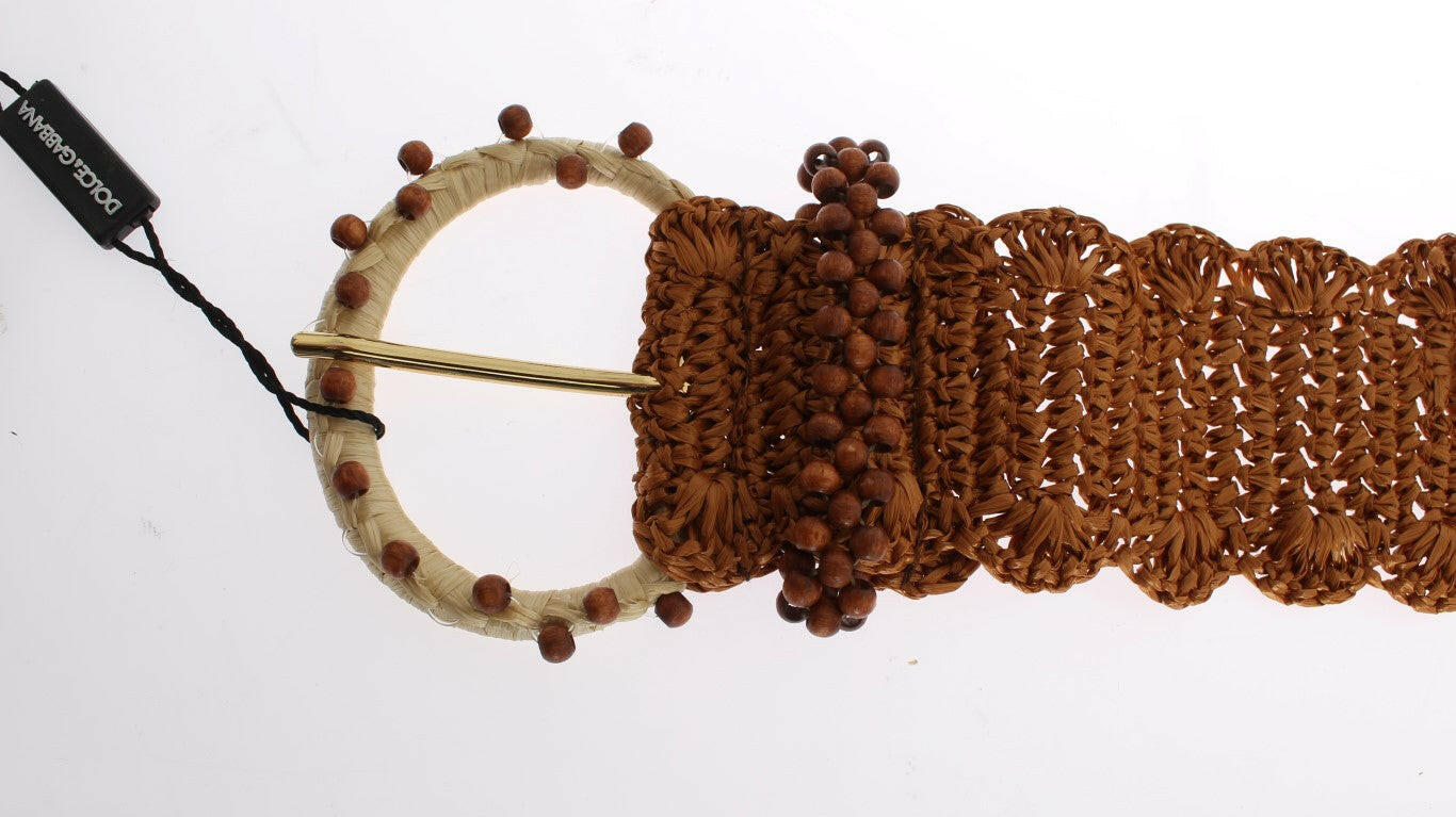 Dolce & Gabbana Brown Raffia Wood Beaded Wide Waist Belt -   -  Dolce & Gabbana.