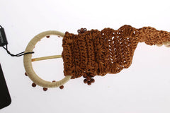 Dolce & Gabbana Brown Raffia Wood Beaded Wide Waist Belt -   -  Dolce & Gabbana.