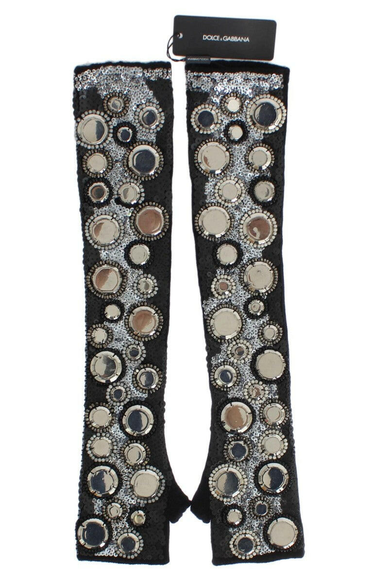 Dolce & Gabbana Black Cashmere Sequined Finger Less Gloves -   -  Dolce & Gabbana.