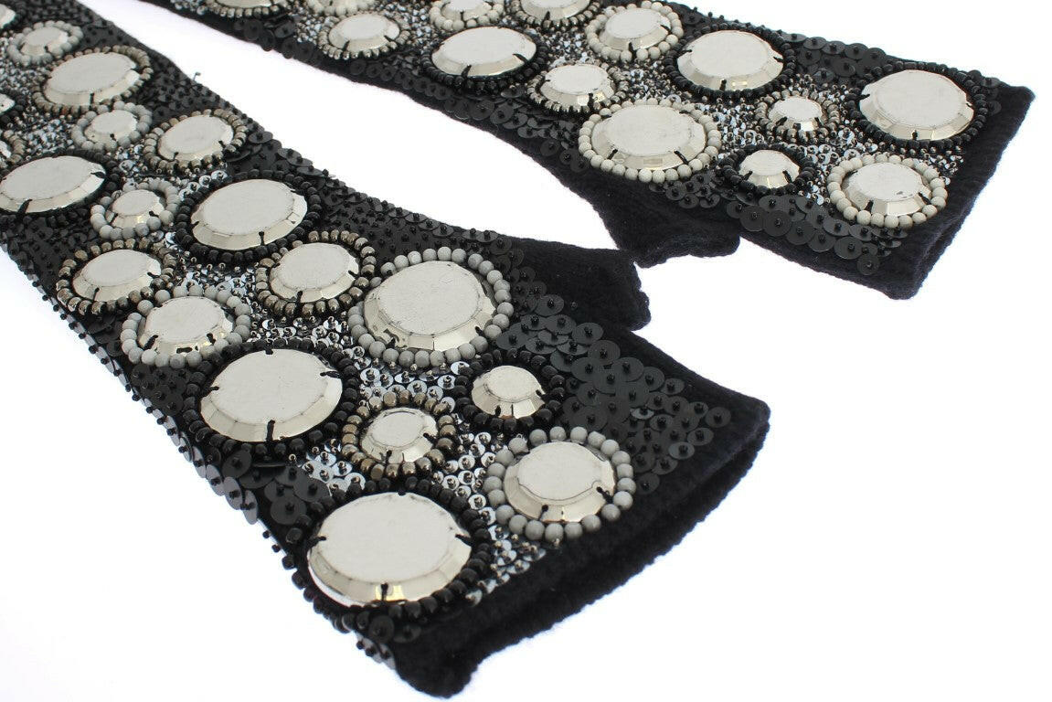 Dolce & Gabbana Black Cashmere Sequined Finger Less Gloves -   -  Dolce & Gabbana.
