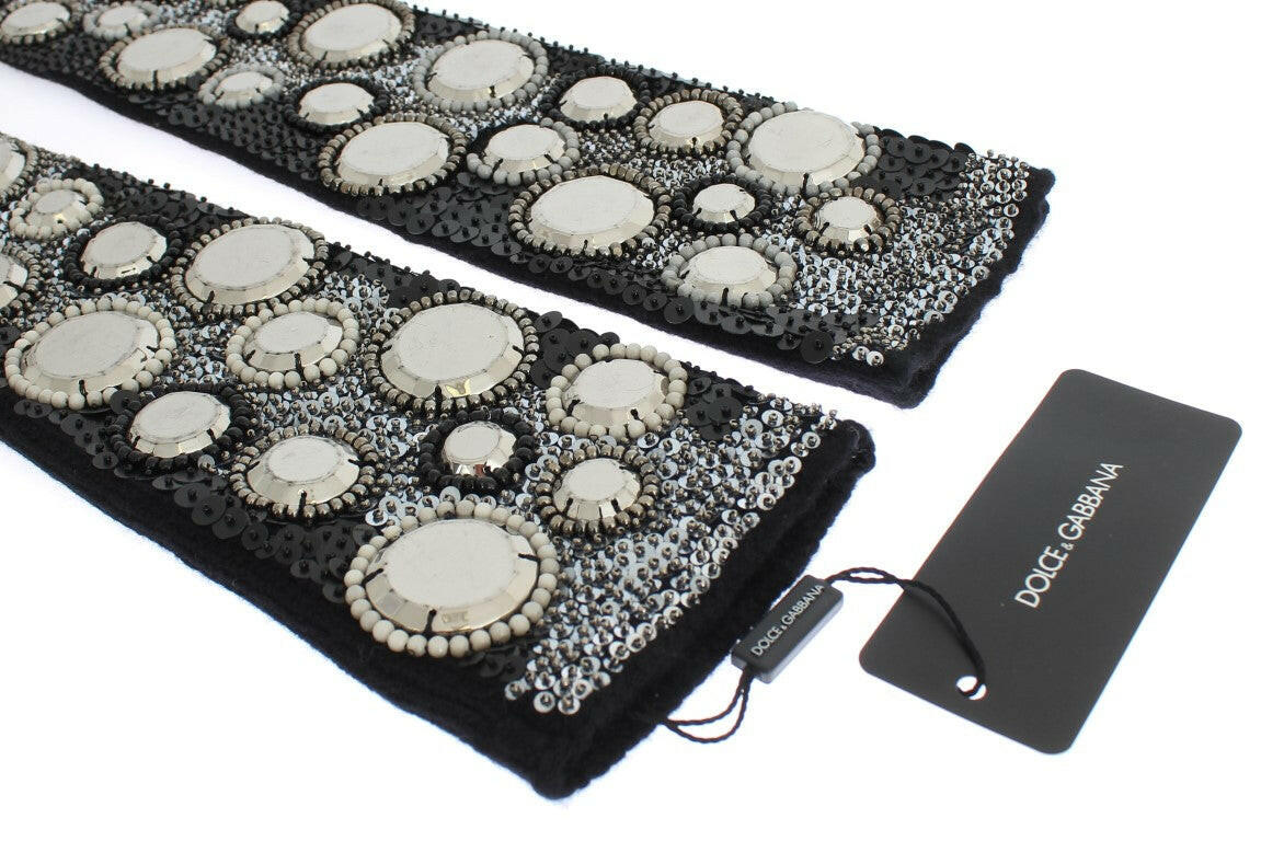 Dolce & Gabbana Black Cashmere Sequined Finger Less Gloves -   -  Dolce & Gabbana.