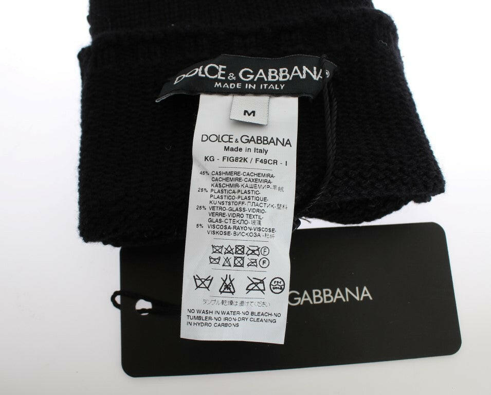 Dolce & Gabbana Black Cashmere Sequined Finger Less Gloves -   -  Dolce & Gabbana.