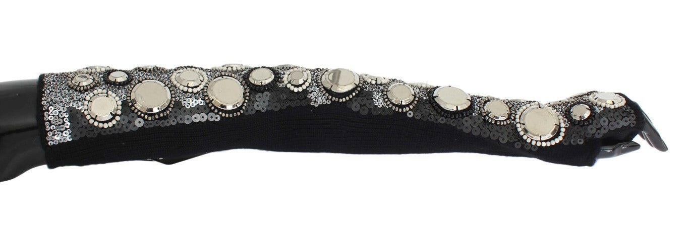 Dolce & Gabbana Black Cashmere Sequined Finger Less Gloves -   -  Dolce & Gabbana.