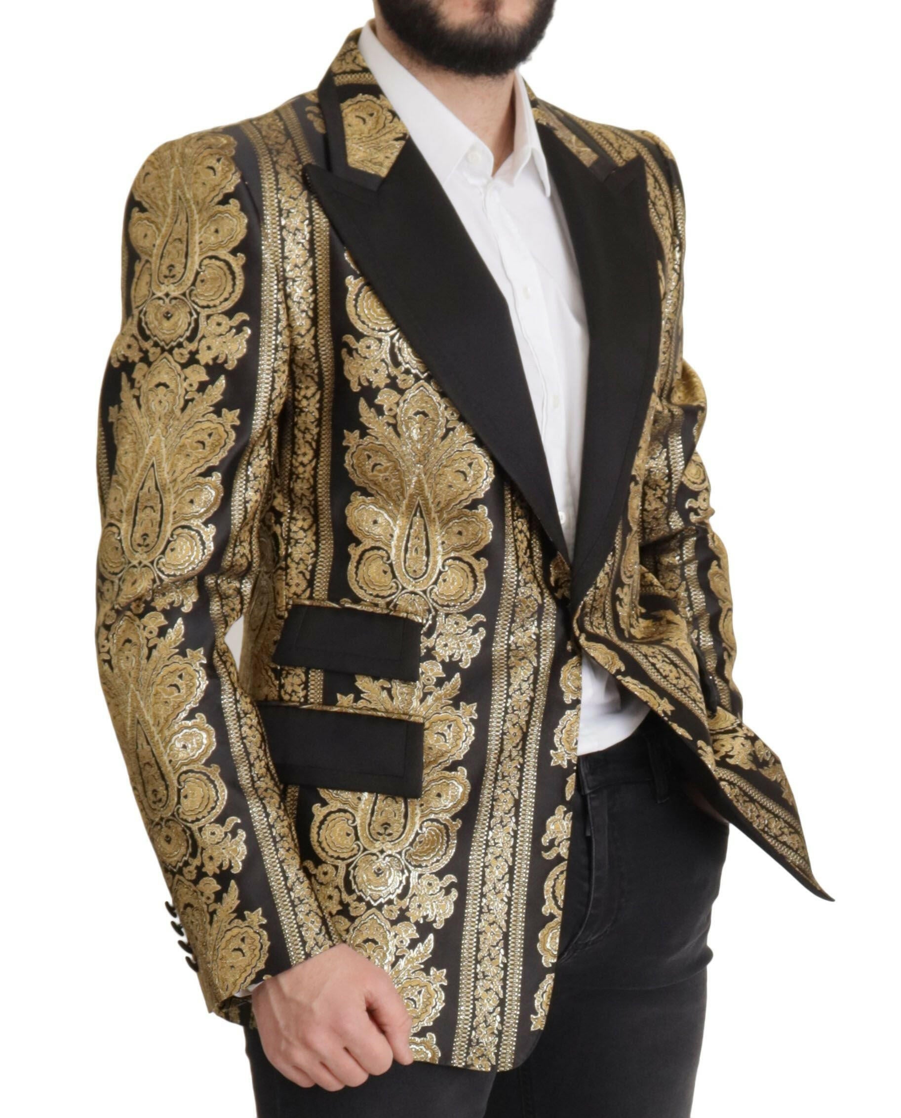 Dolce & Gabbana Black Gold Jacquard Single Breasted Blazer -   -  Dolce & Gabbana.