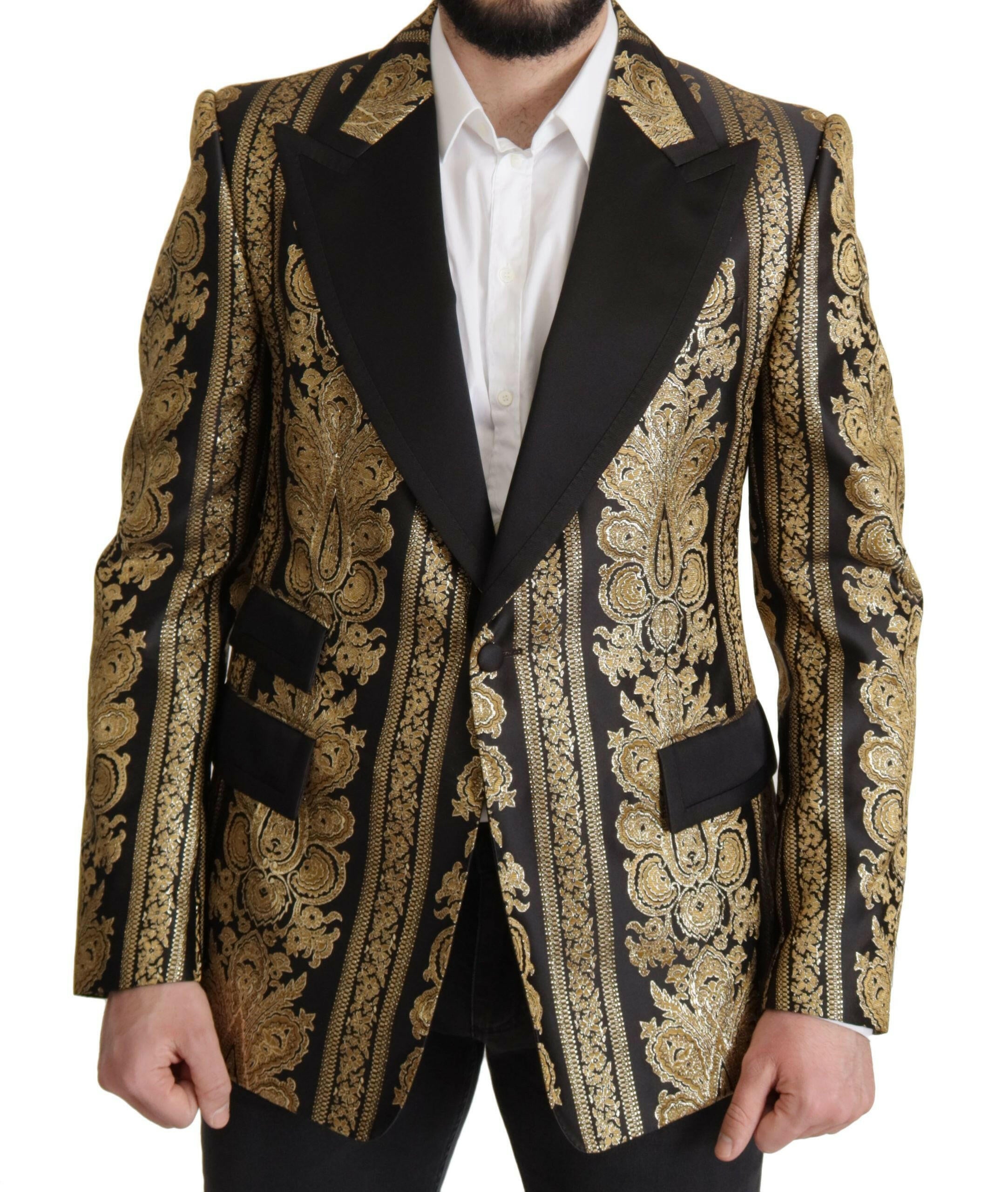 Dolce & Gabbana Black Gold Jacquard Single Breasted Blazer -   -  Dolce & Gabbana.