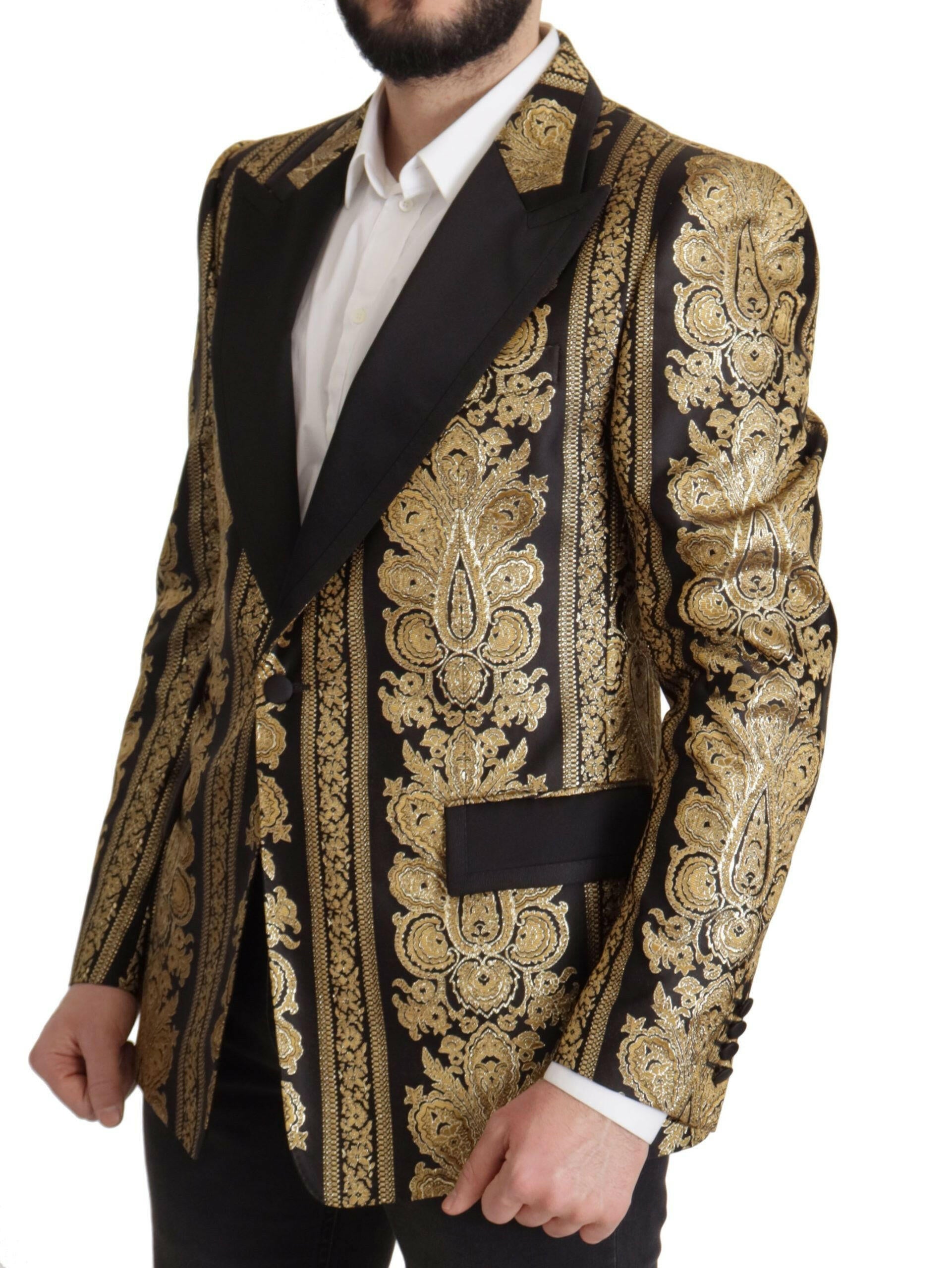 Dolce & Gabbana Black Gold Jacquard Single Breasted Blazer -   -  Dolce & Gabbana.