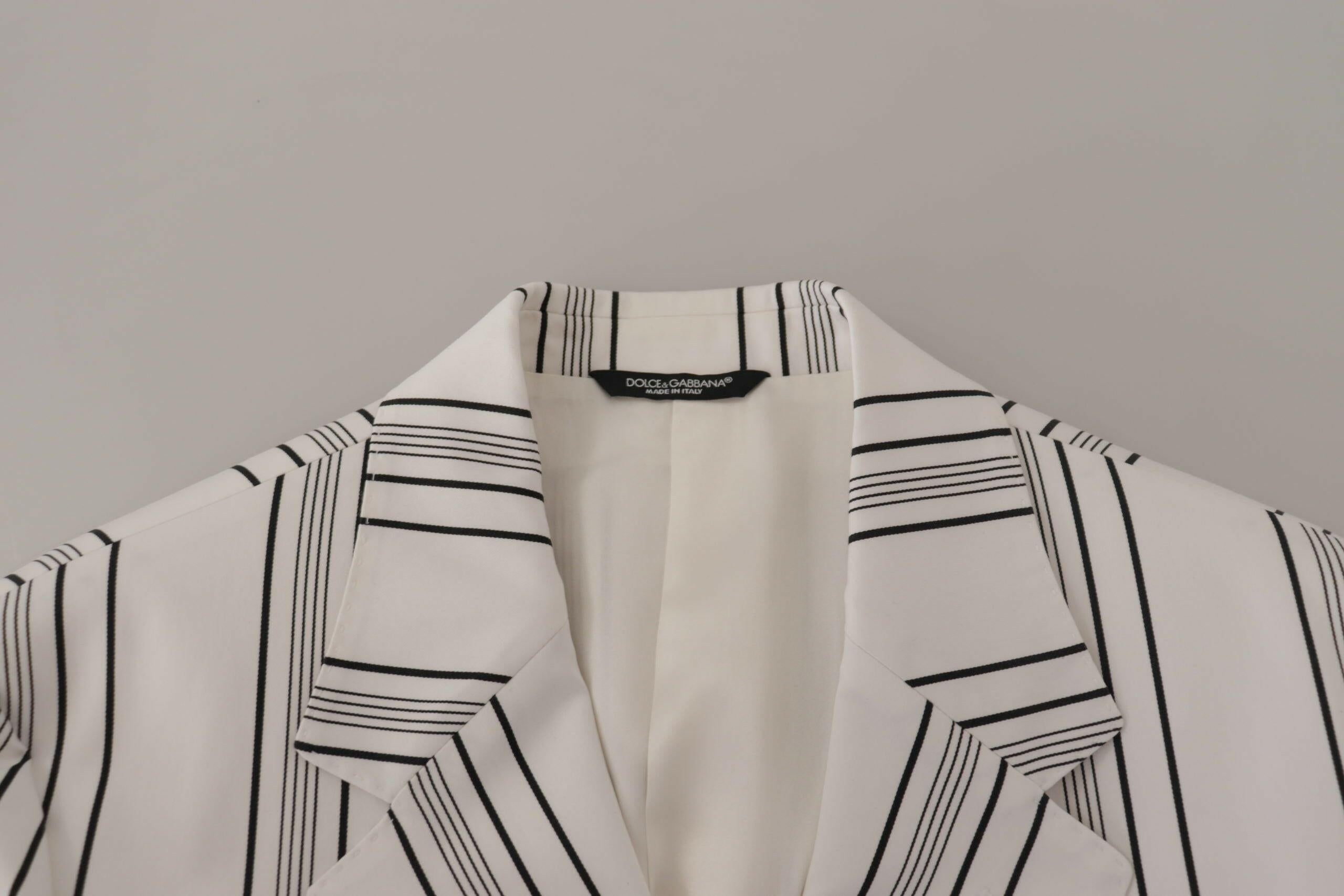 Dolce & Gabbana White Stripes Cotton Single Breasted Blazer -   -  Dolce & Gabbana.