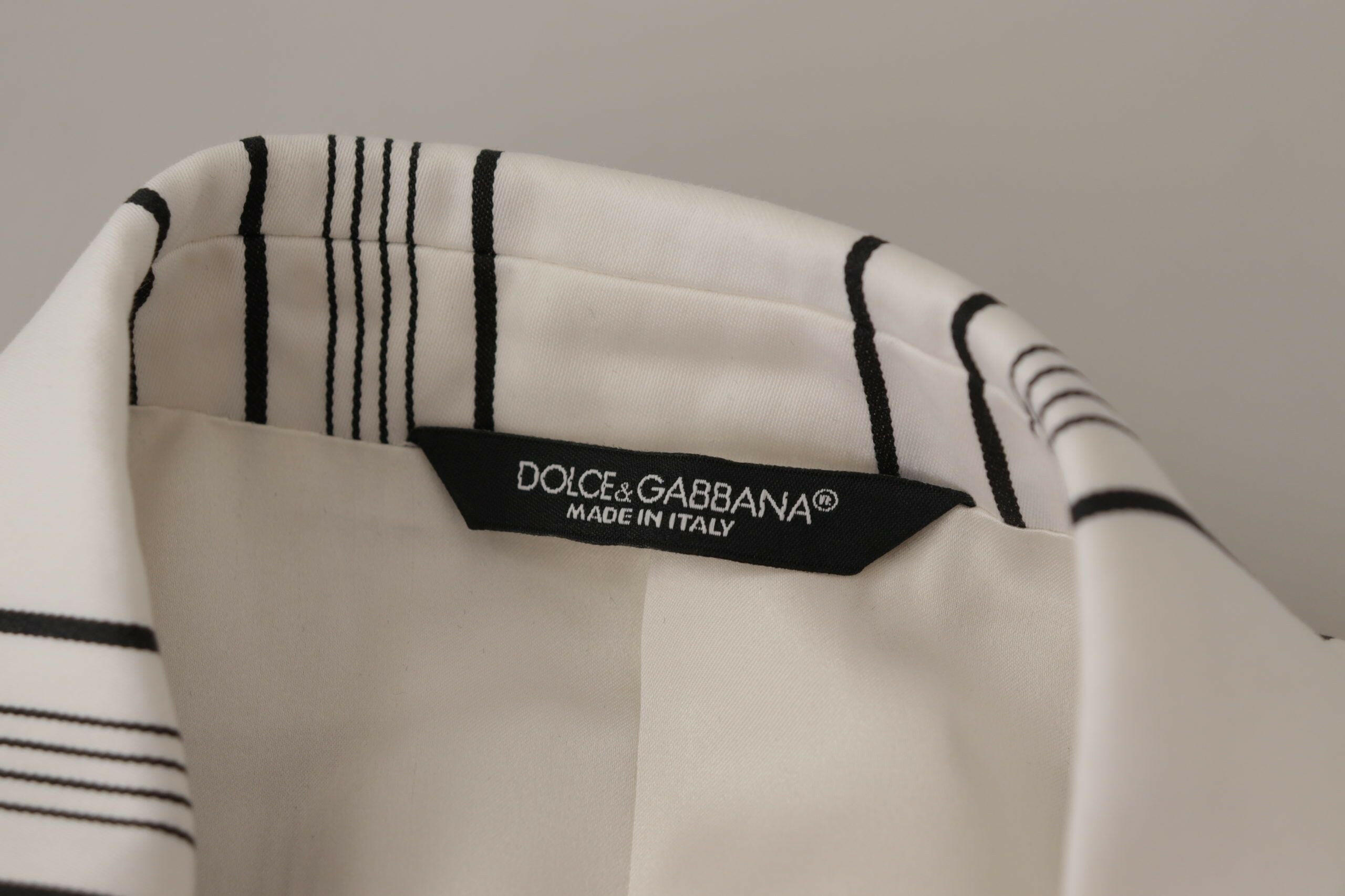 Dolce & Gabbana White Stripes Cotton Single Breasted Blazer -   -  Dolce & Gabbana.