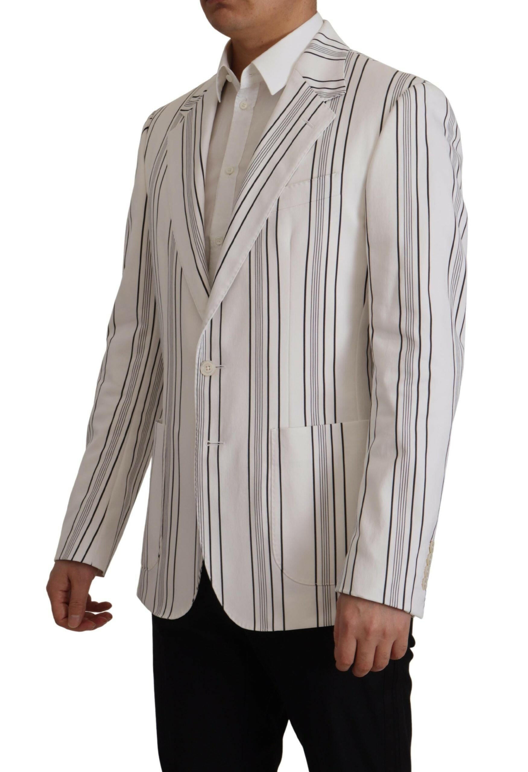 Dolce & Gabbana White Stripes Cotton Single Breasted Blazer -   -  Dolce & Gabbana.