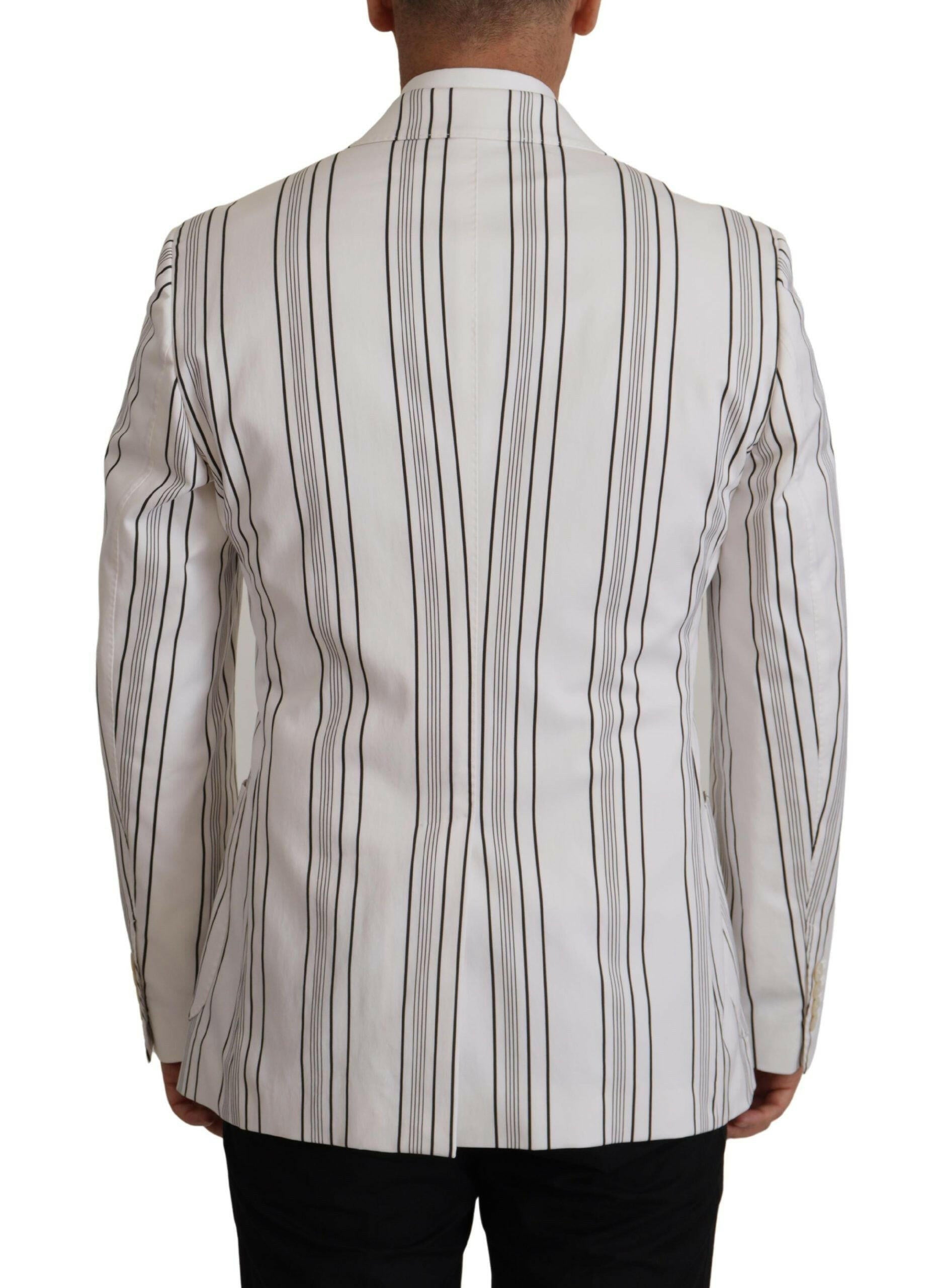 Dolce & Gabbana White Stripes Cotton Single Breasted Blazer -   -  Dolce & Gabbana.