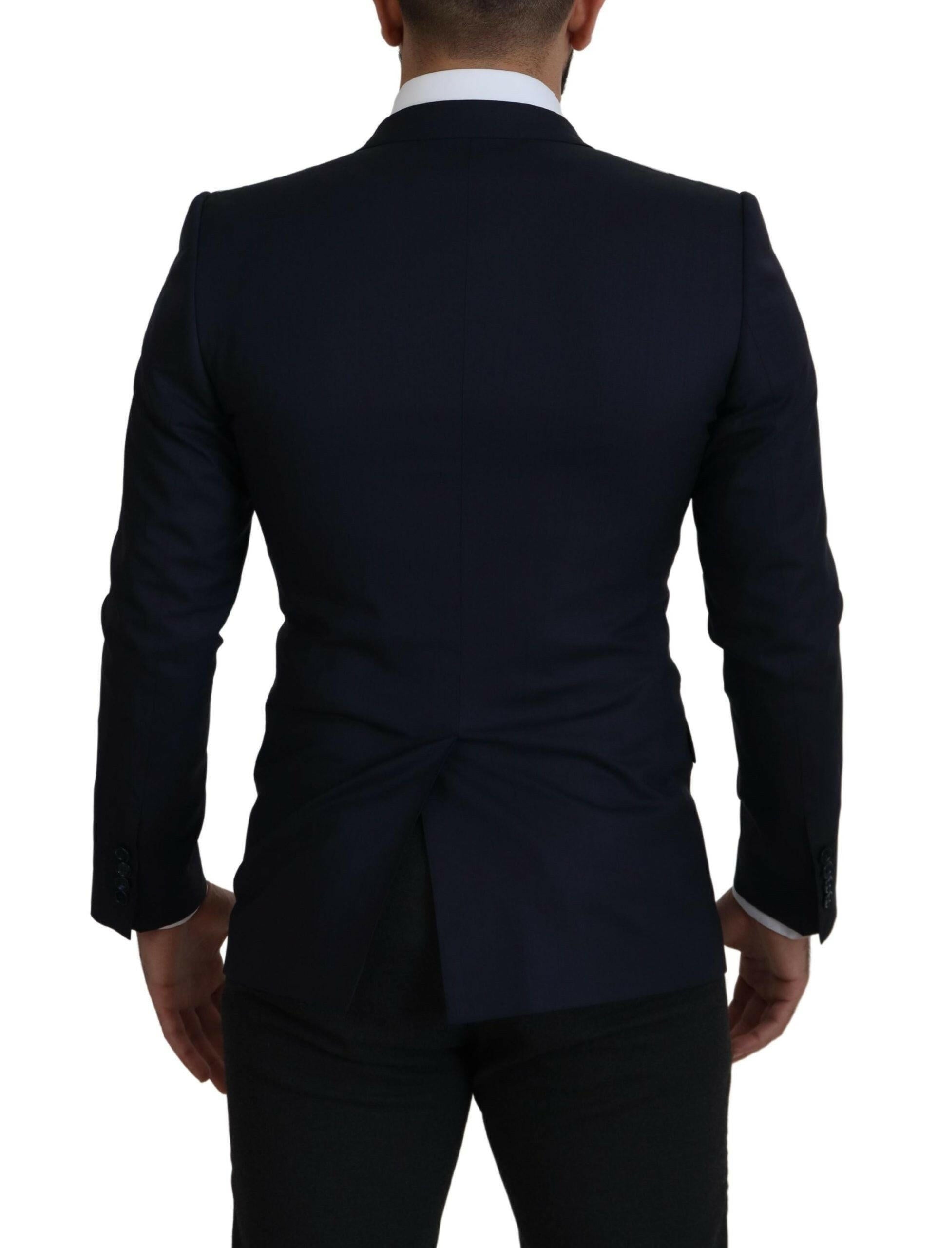 Dolce & Gabbana Blue Wool Single Breasted Coat Blazer -   -  Dolce & Gabbana.