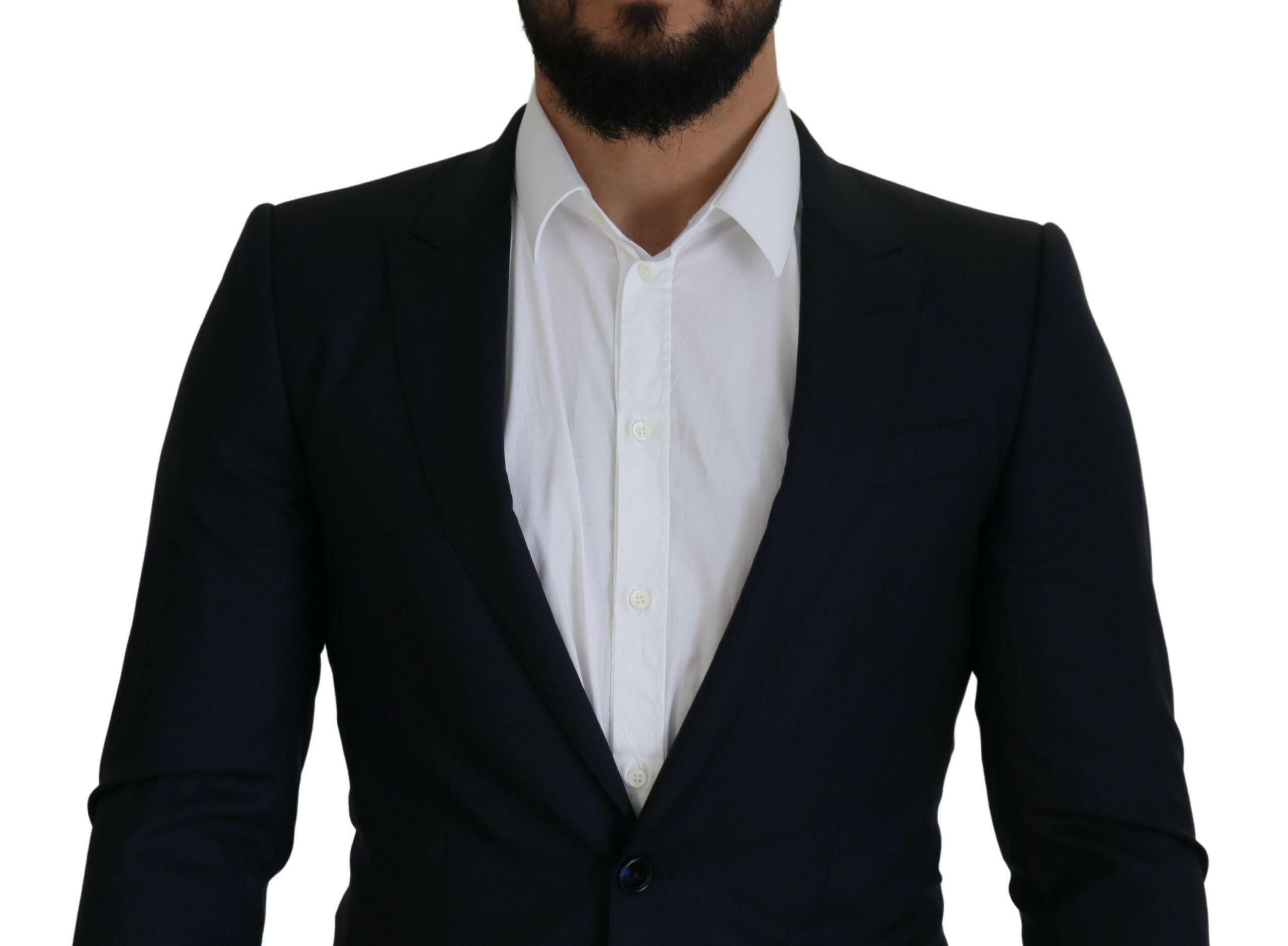 Dolce & Gabbana Blue Wool Single Breasted Coat Blazer -   -  Dolce & Gabbana.