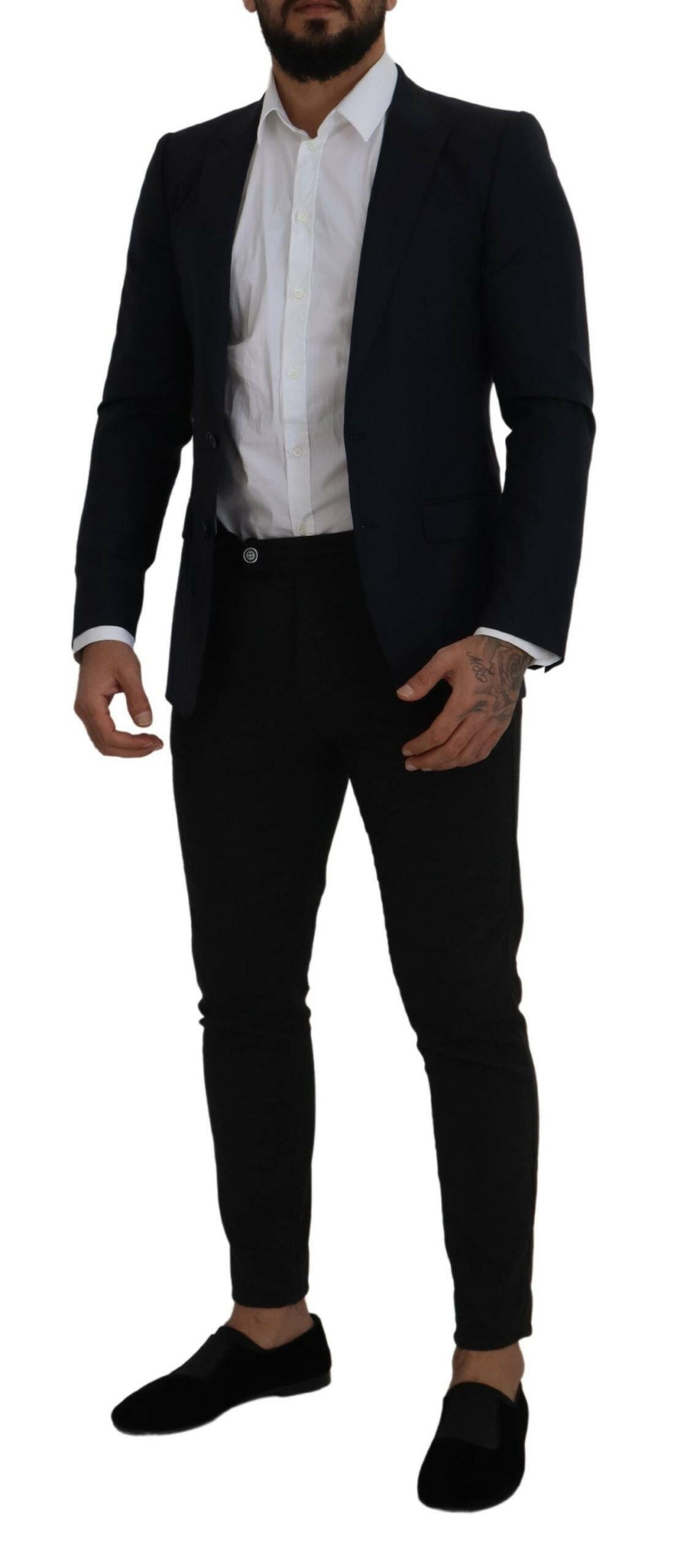 Dolce & Gabbana Blue Wool Single Breasted Coat Blazer -   -  Dolce & Gabbana.